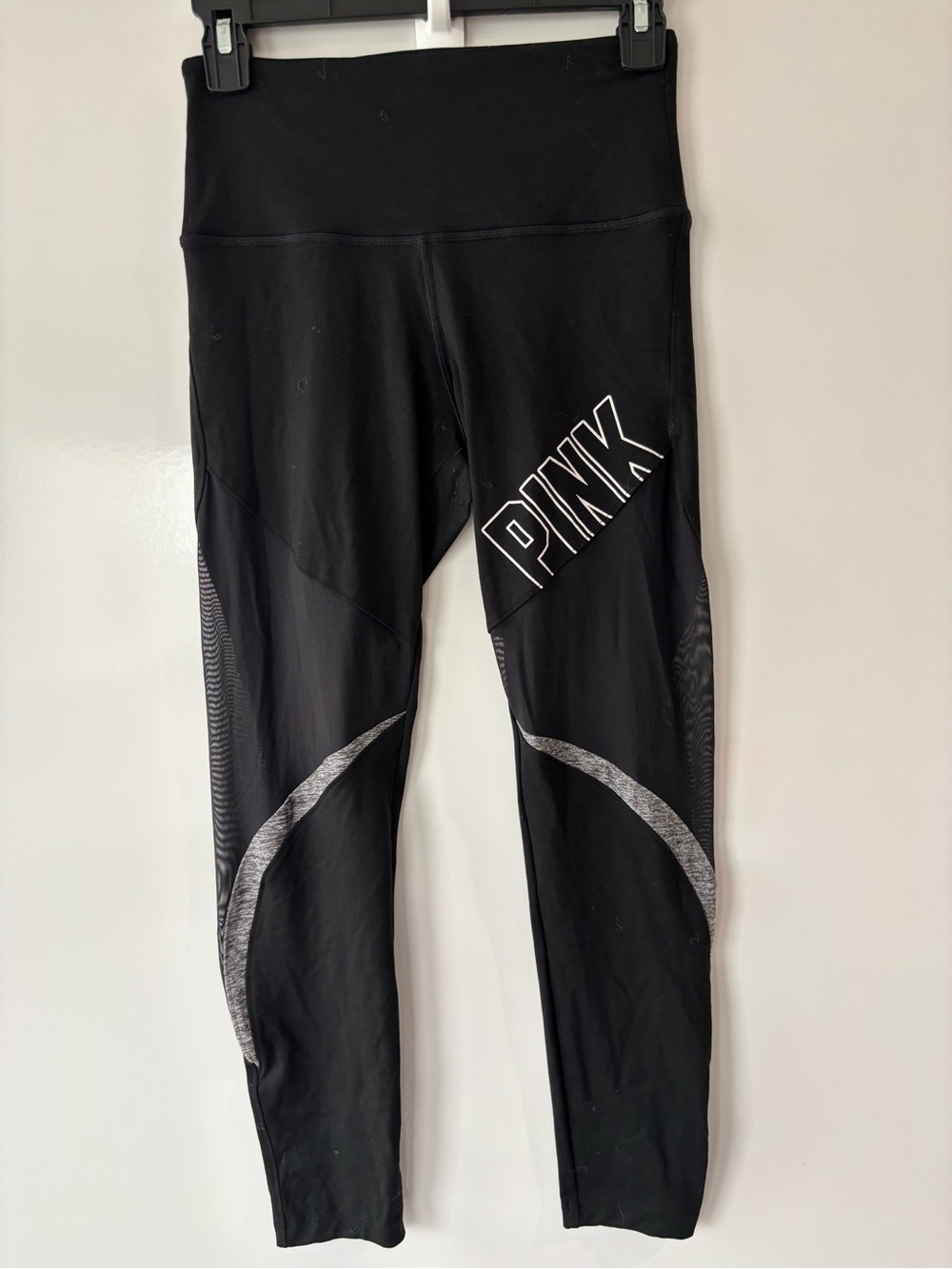 PINK Victoria's Secret Black women's Logo Active Leggings with Gray Accents